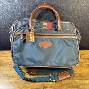 Lark Vintage Navy Nylon Leather Trim Briefcase Carry-On Travel Bag Large‎